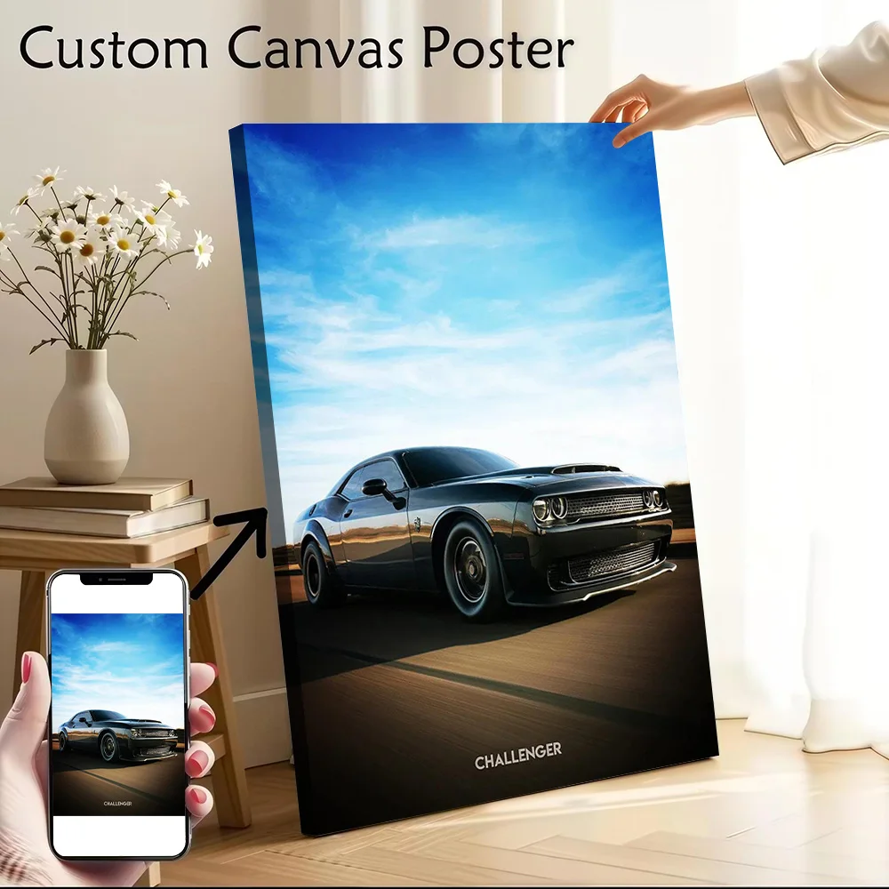 Sports Car Challenger on the Road Poster Canvas Wall Art Custom Photo Print Modern Painting for Fans Decor Luxury Bedroom Mural