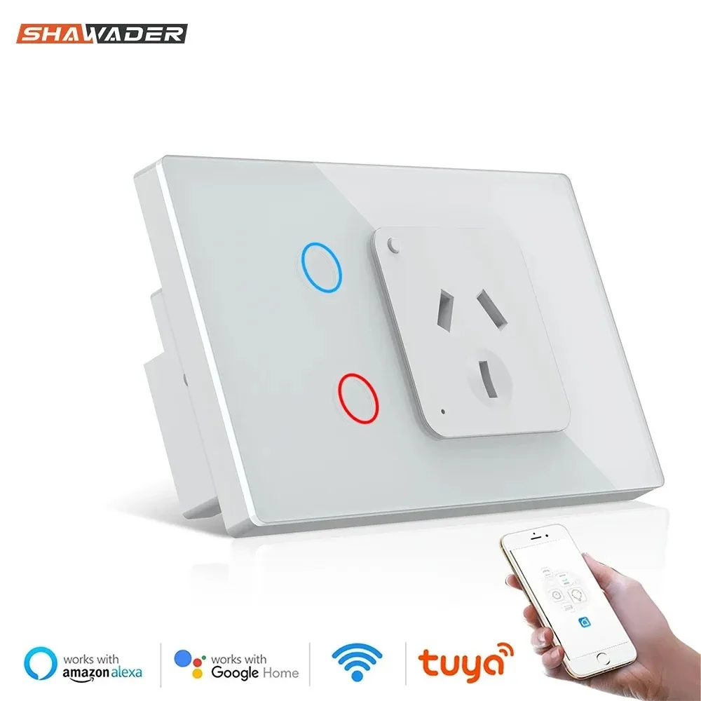 

Shawader Australia Smart Wall Socket Light Switch Wi-Fi Power Outlet Touch Sensor Glass Panel Voice Control by Alexa Google Home