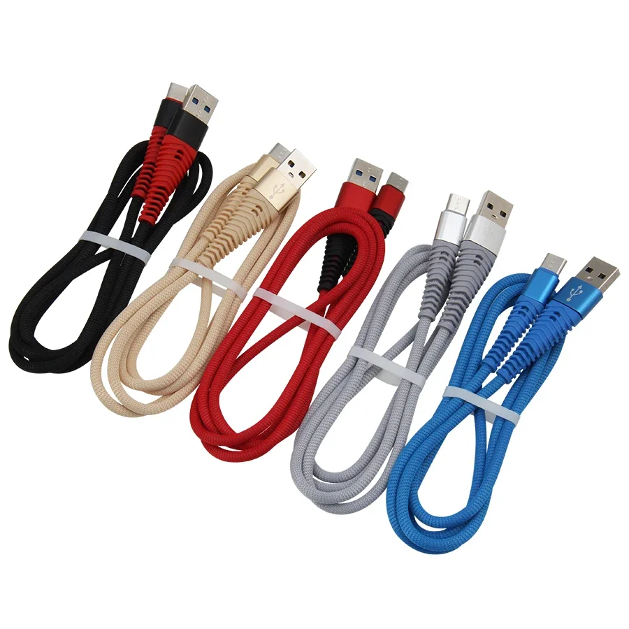 100 pces 1m 3ft micro tipo c 8pin usb carregador cabo de cabo para iphone 12 13 xs para samsung forte trançado tecido náilon trançado linha