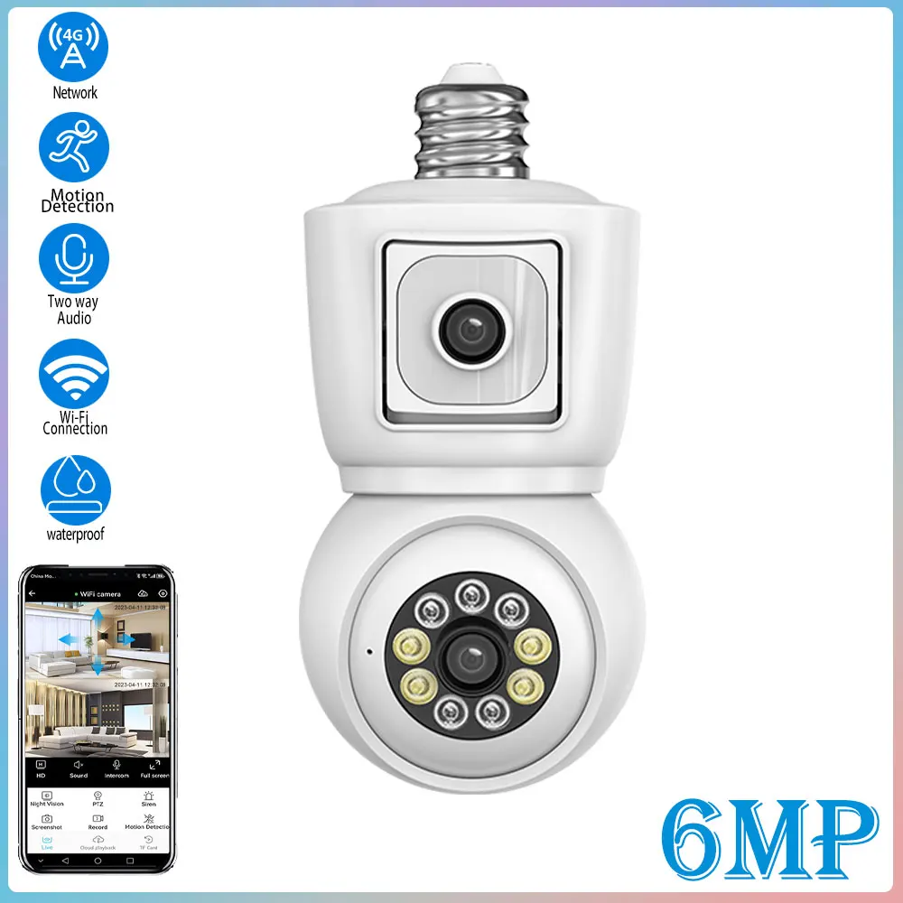 

6mp dual-lens lamp holder PTZ camera Full color night vision Two-way Voice Intercom smart home CCTV HD surveillance camera