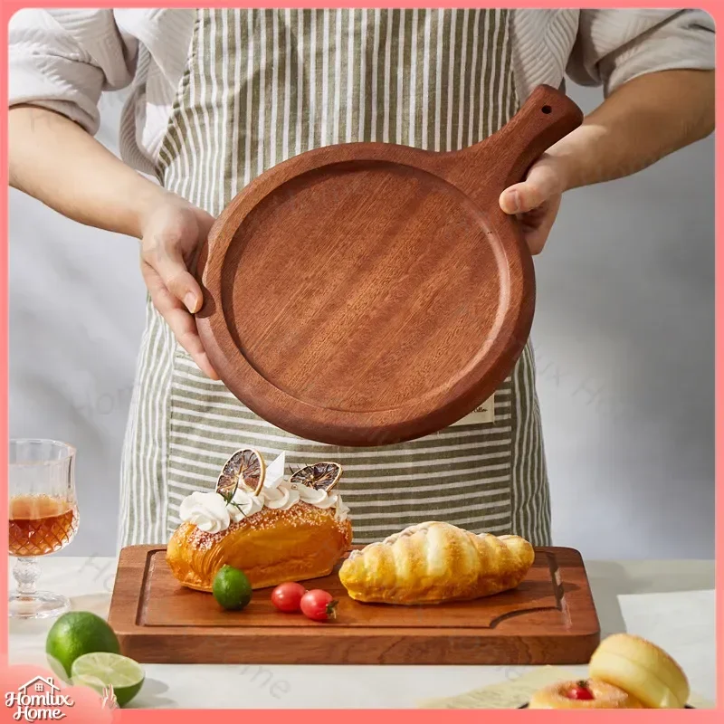 Whole Wood Steak Plate Pizza Board Japanese Style Solid Wood Serving Tray for Western Food Bread Dessert Cheese Charcuterie