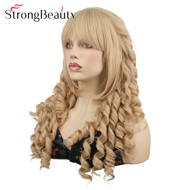 شعر مستعار ذهبي طويل مجعد من سترونج بيوتي، شعر مستعار للحفلات التنكرية للنساء، شعر صناعي ناعم طبيعي