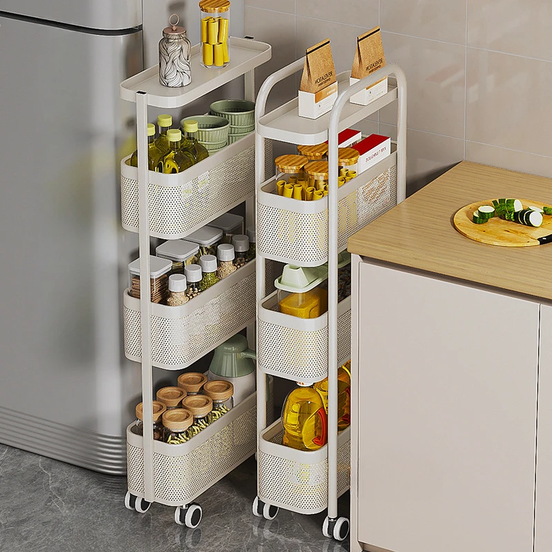 

Narrow-Slit Multi-Layer Kitchen Cart Carbon Steel Spice Rack Mobile Vegetable Basket Versatile Kitchen Shelf