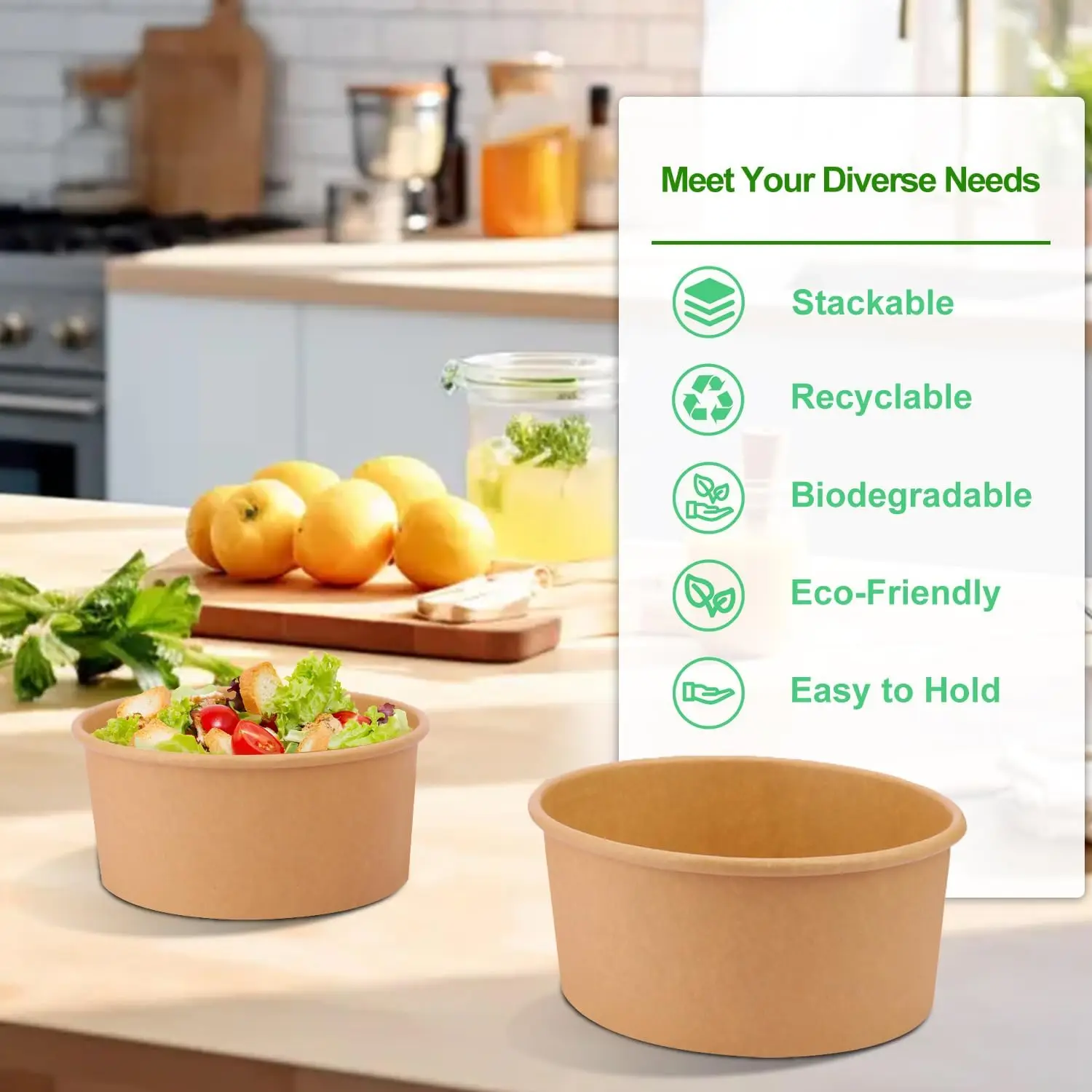 Immagine 5: Confezione da 50 ciotole di carta Kraft con coperchio Ciotole usa e getta per zuppa/salata da 25 Oz Ciotole per zuppa anti-fuoriuscita e anti-olio