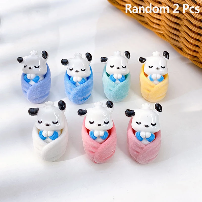 2Pcs Cartoon 3D Sleep Baby Sanrio Flocking Pacha Dog Doll Shape Resin Pendant DIY Jewelry Accessories Earring Garment Keychain