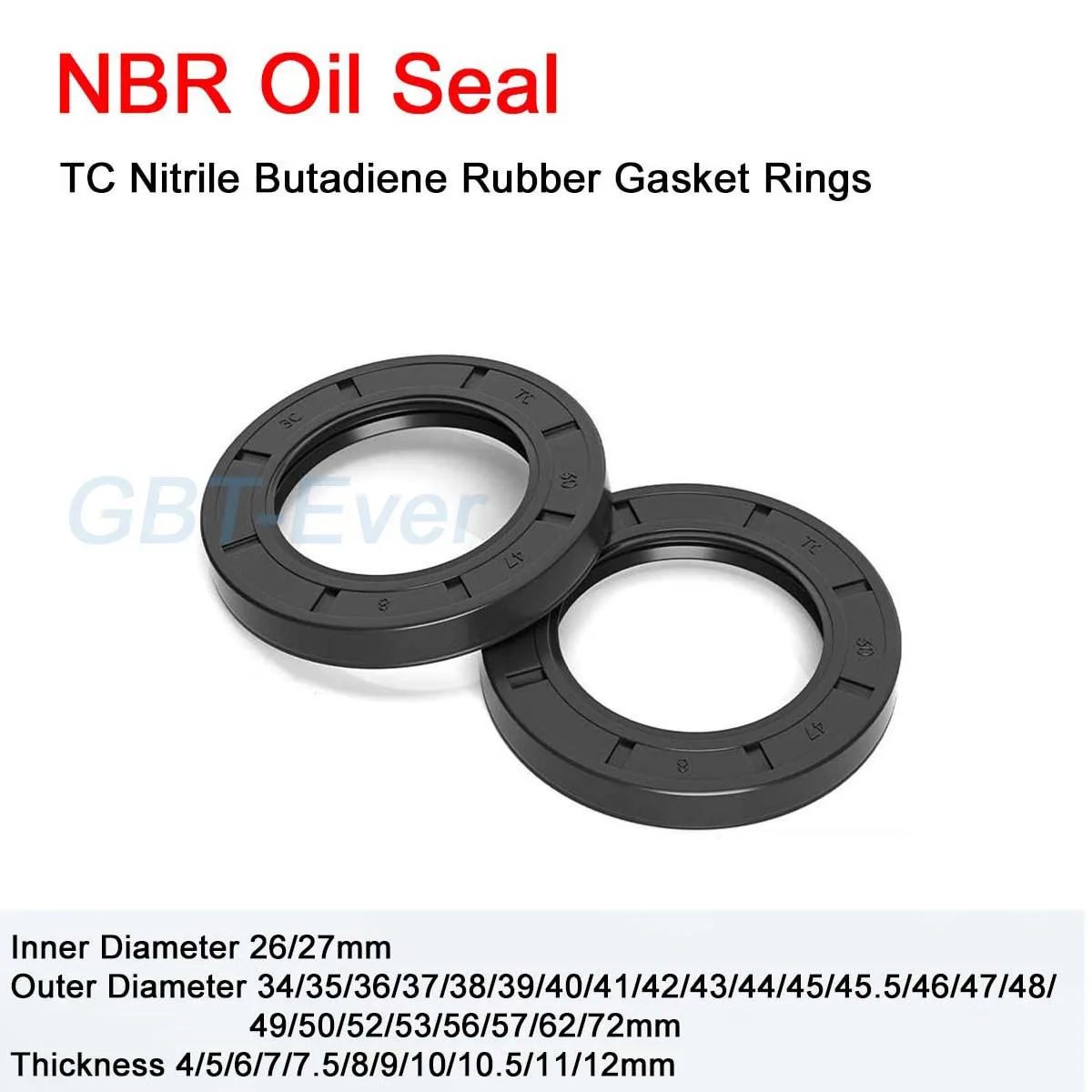 

NBR Framework Oil Seal ID 26/27mm TC Nitrile Butadiene Rubber Gasket Rings Cover Double Lip with Spring OD 34-72mm THK 4-10.5mm