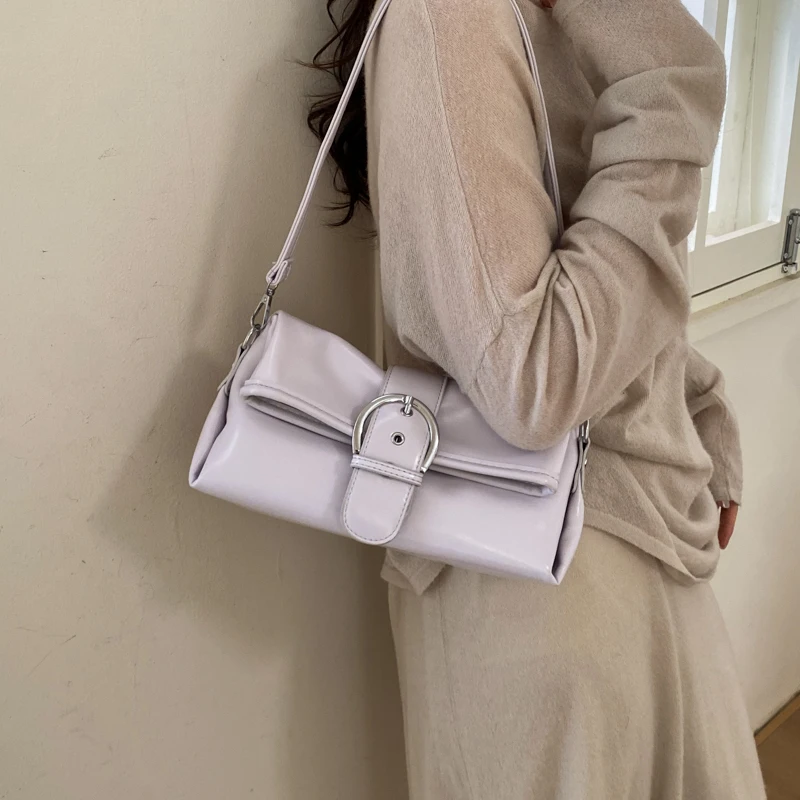 

Stylish Design Women Shoulder Bag Solid Color Armpit Bag for Shopping Commuting Buckle Decoration Square Clutch Lady Handbag