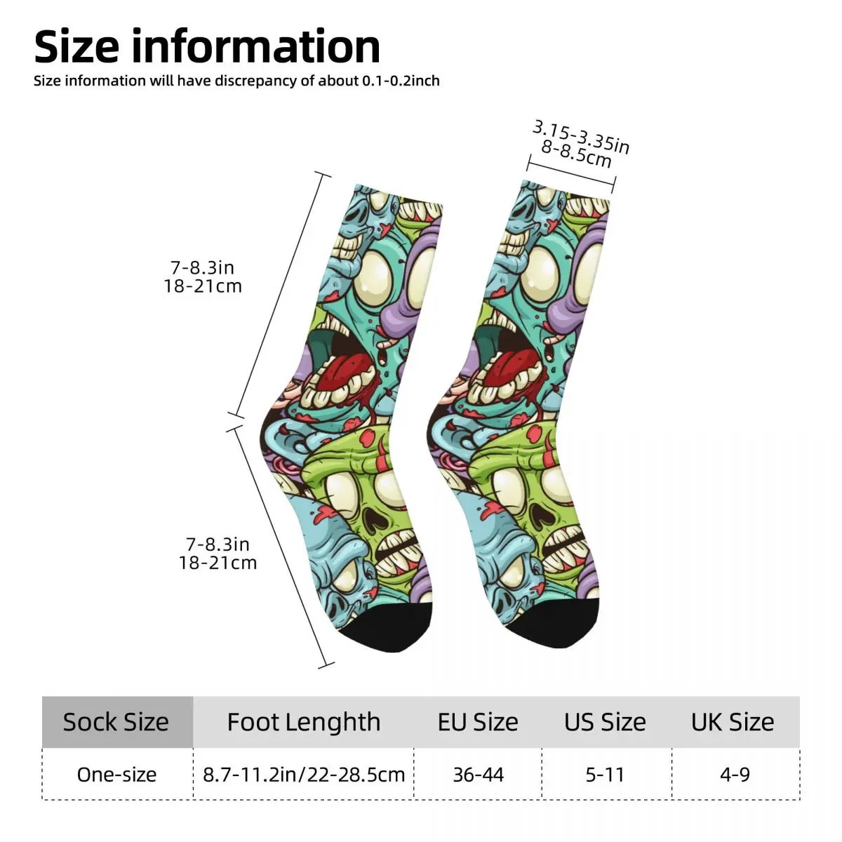 Funny Crazy Sock for Men Colorful Zombie Pattern Hip Hop Harajuku Happy Pattern Printed Boys Crew Sock Casual Gift