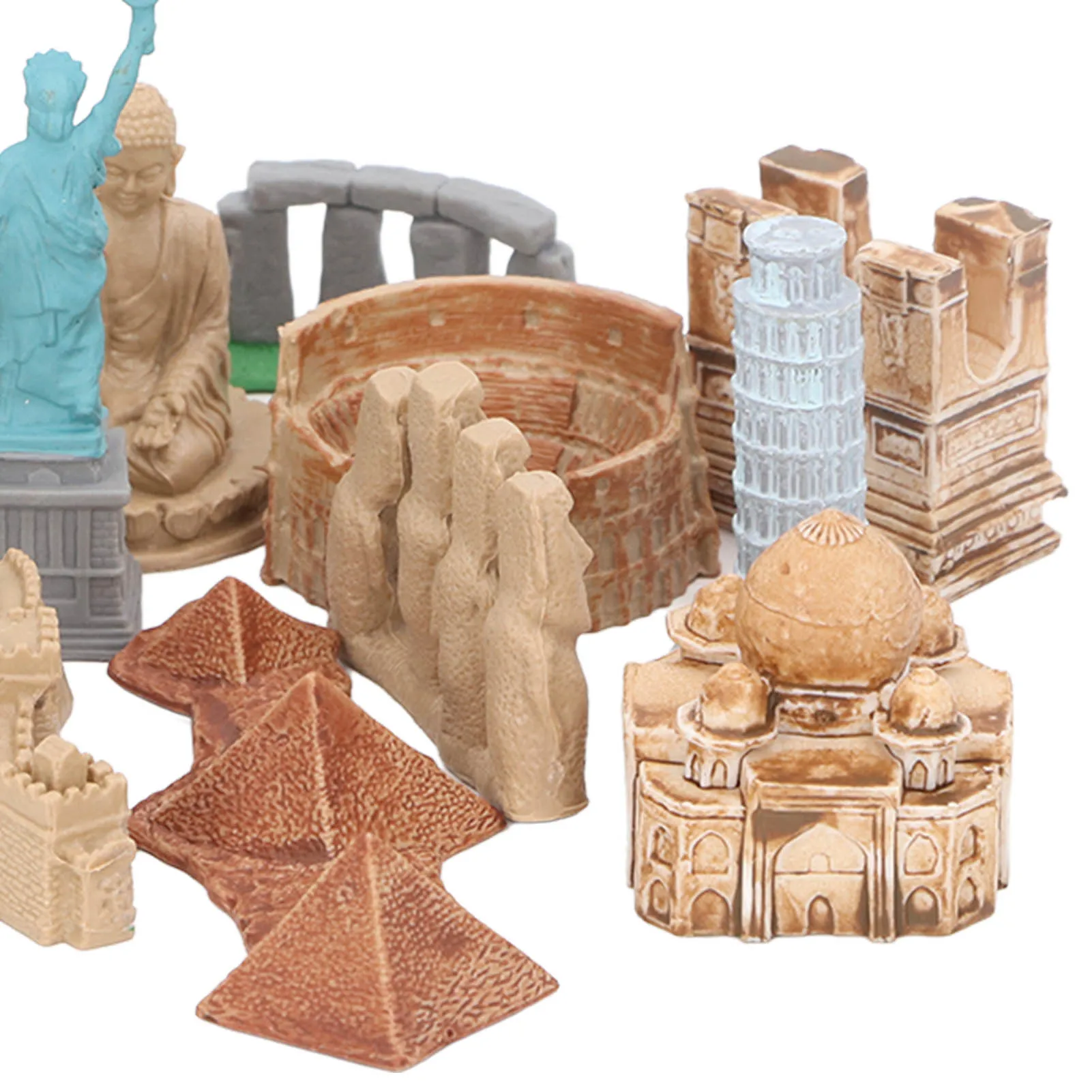 17Pcs Miniature Ancient Buildings Set Plastic Around The World City Miniatures Buildings Egyptian Pyramid Model Kit Decoration