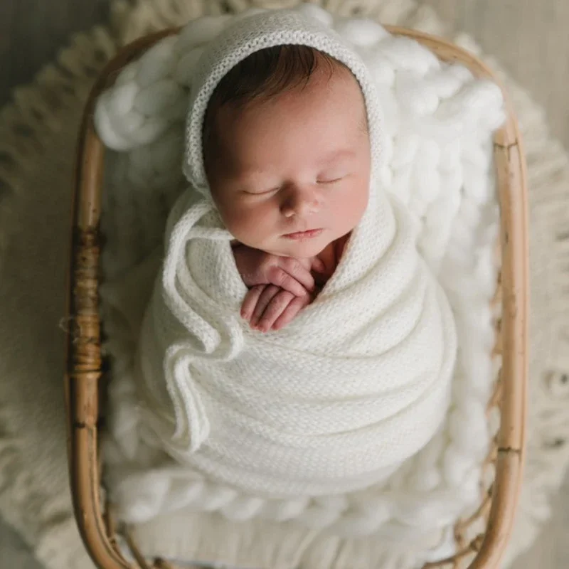 Newborn Hat Baby Photography Props Stretchable Wool Wrap Blanket Swaddling Knitted Dragon Hat Photo Shooting Accessories