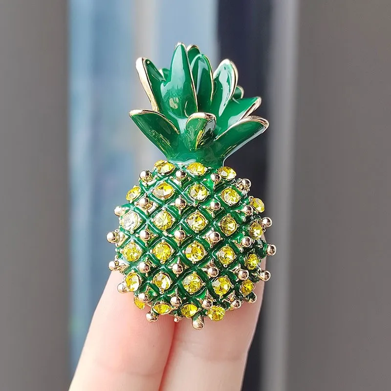 Fashion Rhinestone Pineapple Brooches For Women Men Enamel Fruits Party Casual Brooch Pins Suit Clothes Accessories Jewelry Gift