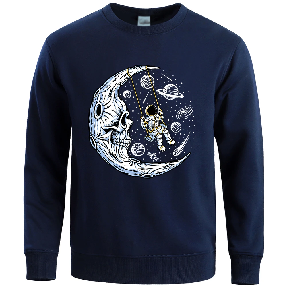 Astronaut Sitting On The Swing Print Hoody Mens Autumn Warm Fleece Sweatshirtssimple Breathable Hooded Street Stylish Top Male'S