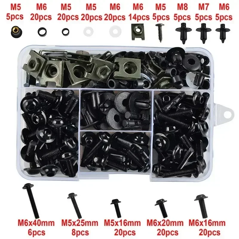 195pcs Motorcycle Fairing Bolts Kit Fastener Clips Screws M5 M6 For Honda Yamaha Kawasaki Suzuki Aprilia Bmw