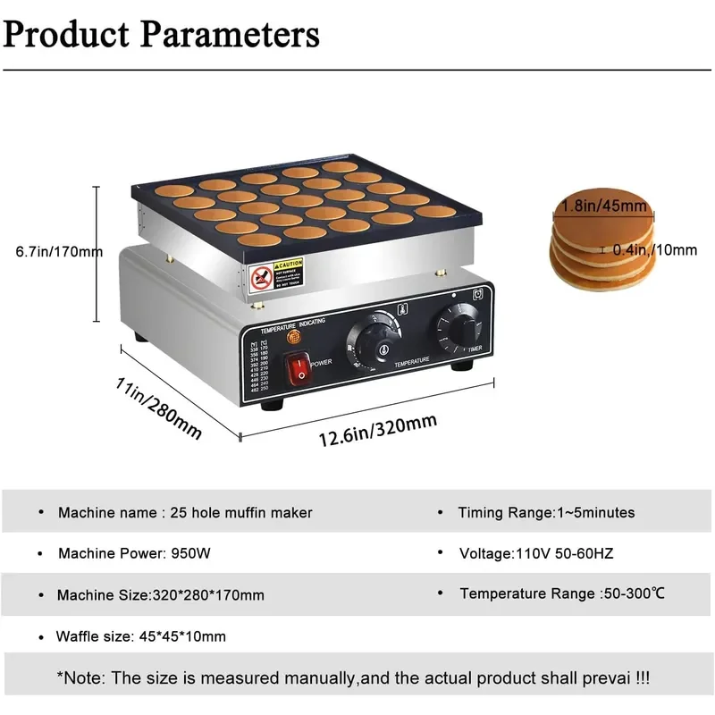 110V US Commercial 25PCS Mini Pancake Maker 950W Mini Dutch Pancake Maker Non stick Dutch Poffertjes Grill Stainless Steel