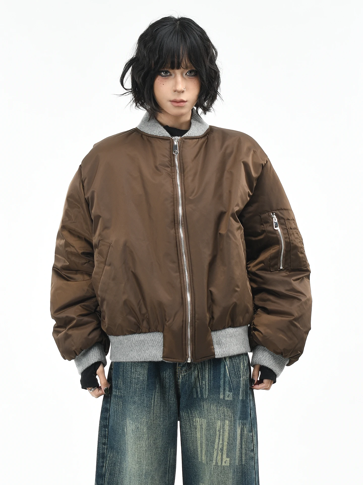 

Оригинальная американская куртка-пилот OV Sve Design из хлопка для женщин, зимняя, свободного кроя, теплая, уличная одежда Hi...