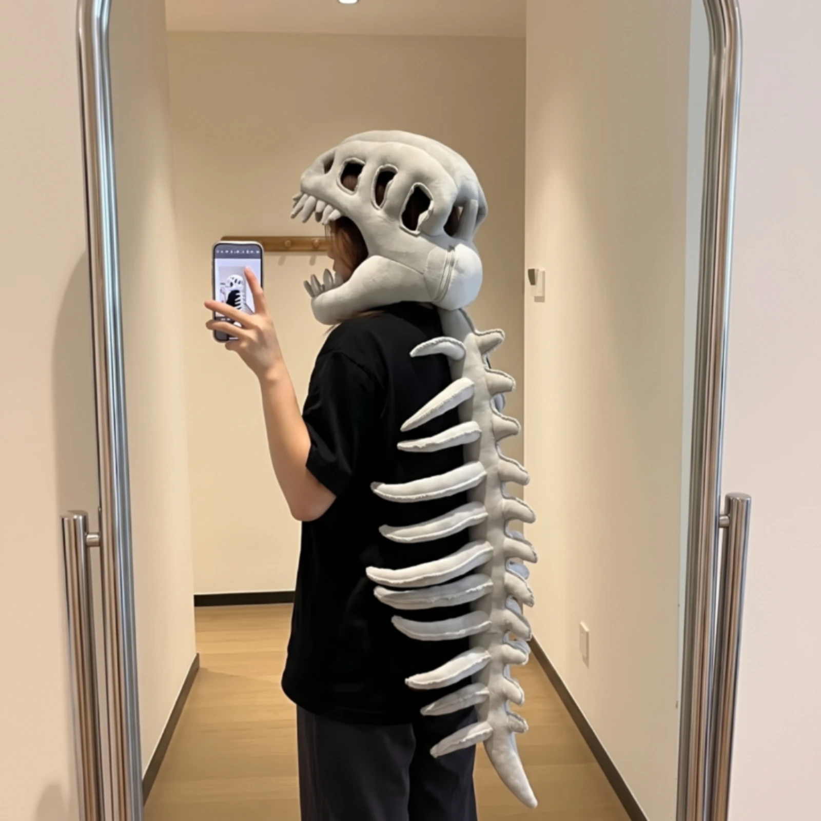 Dinosaur Skull Hood Skeletal Dinosaur Hood with Spine Headpiece with Spine Tail Soft Skeleton Costume Exoskeleton-Inspired