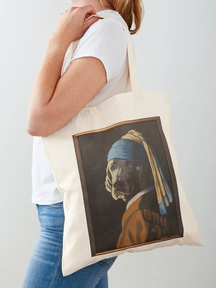WEIMARANER WITH PEARL EARRING Tote Bag large tote bag Cloth bag canvas shopping