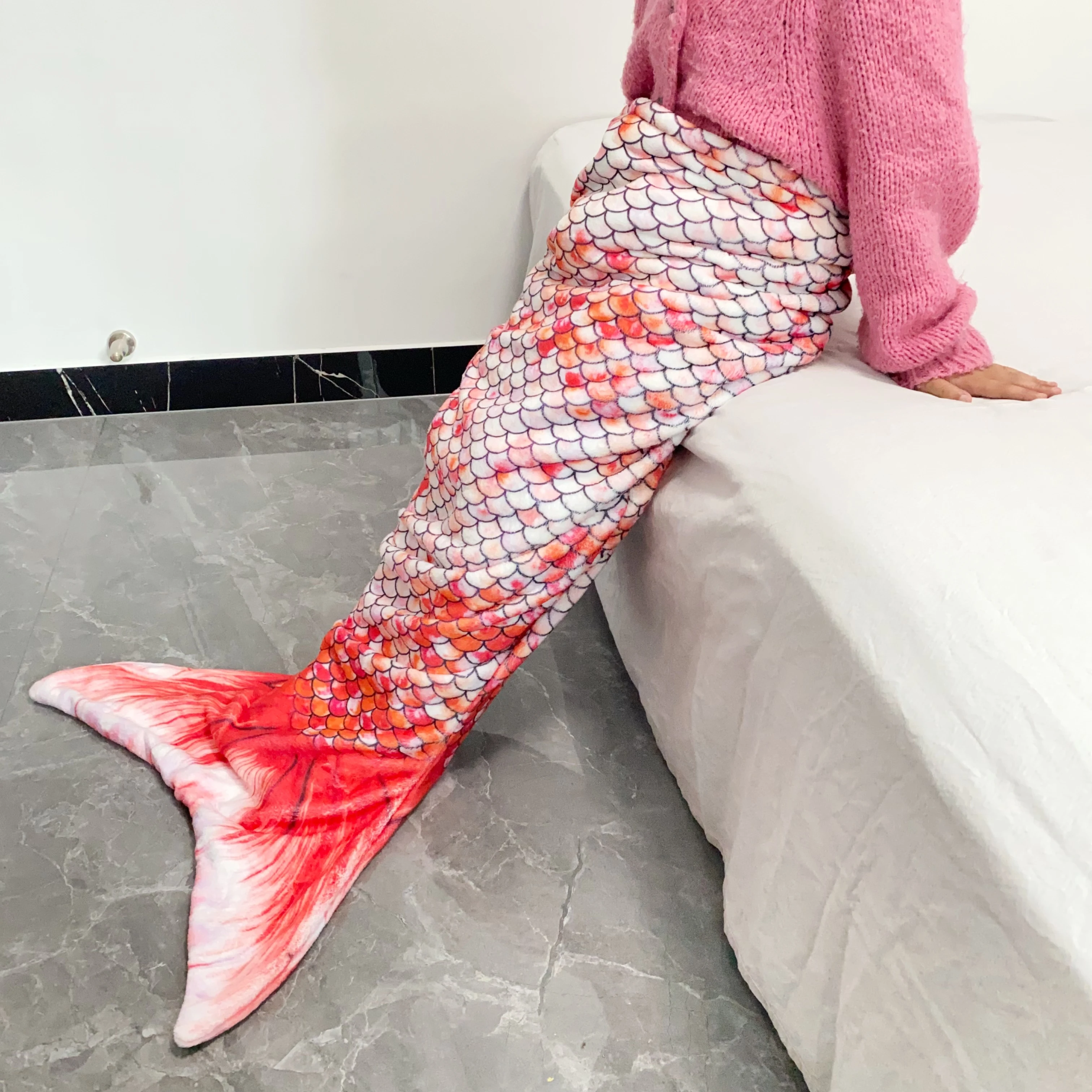 Flannel Mermaid Blanket Adult Children Universal Rainbow Mermaid Tail Warm Sleeping Bag Soft Fish Tail Shooting Props Party