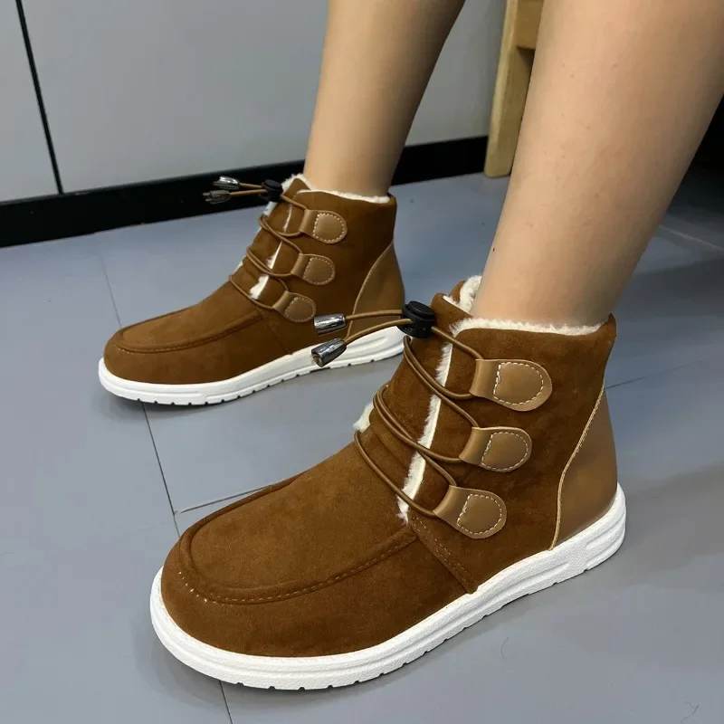 2024 Autumn Winter Comfortable and Elegant Women\'s Boots Round Toe Flat Ankle Boot Platform Casual Lace Up Fashion Ladies Shoes