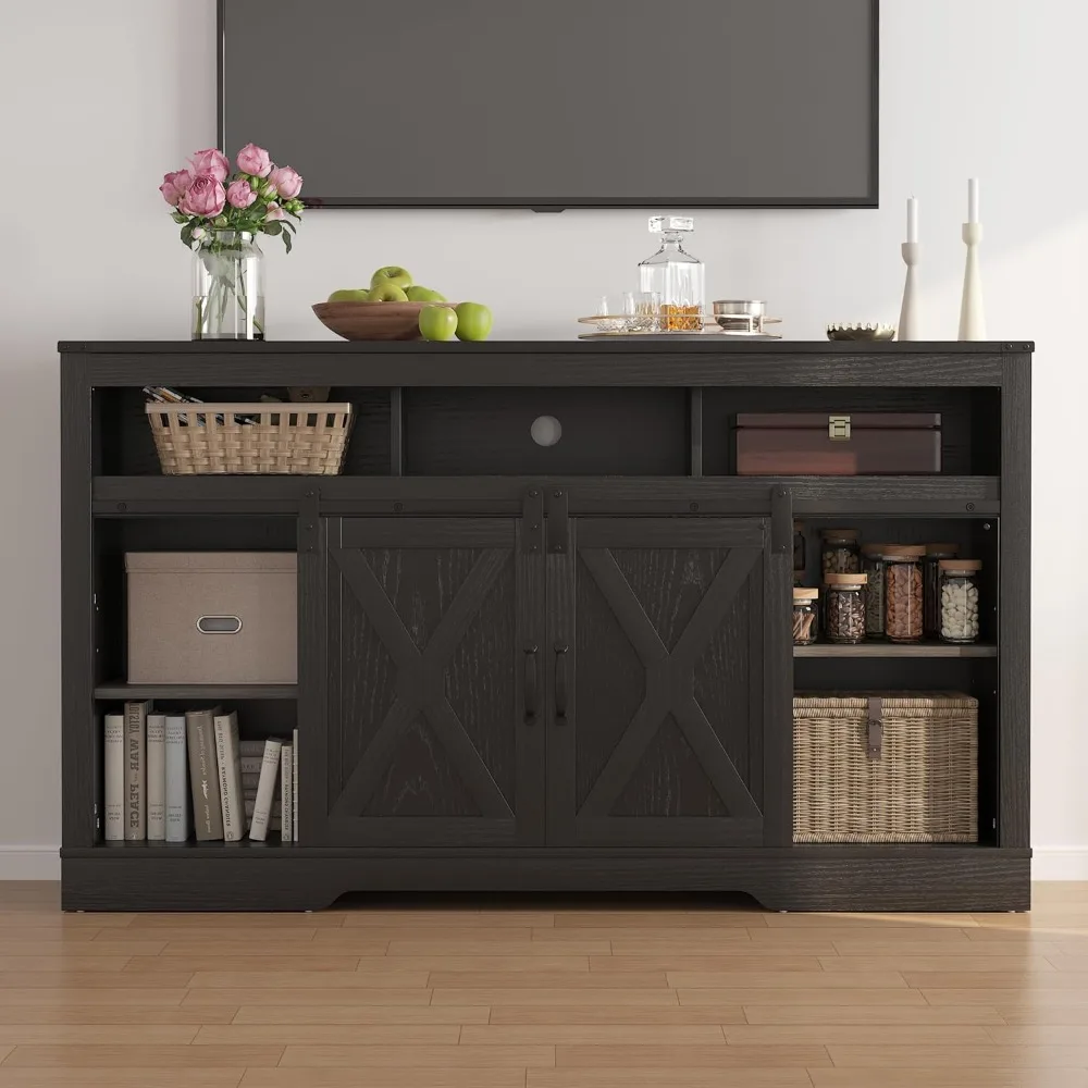 

Modern Industrial TV Stand TV Console with Sliding Bar Door58"D x 16"W x 34"H for bedrooms and living rooms 65+ Inch TV