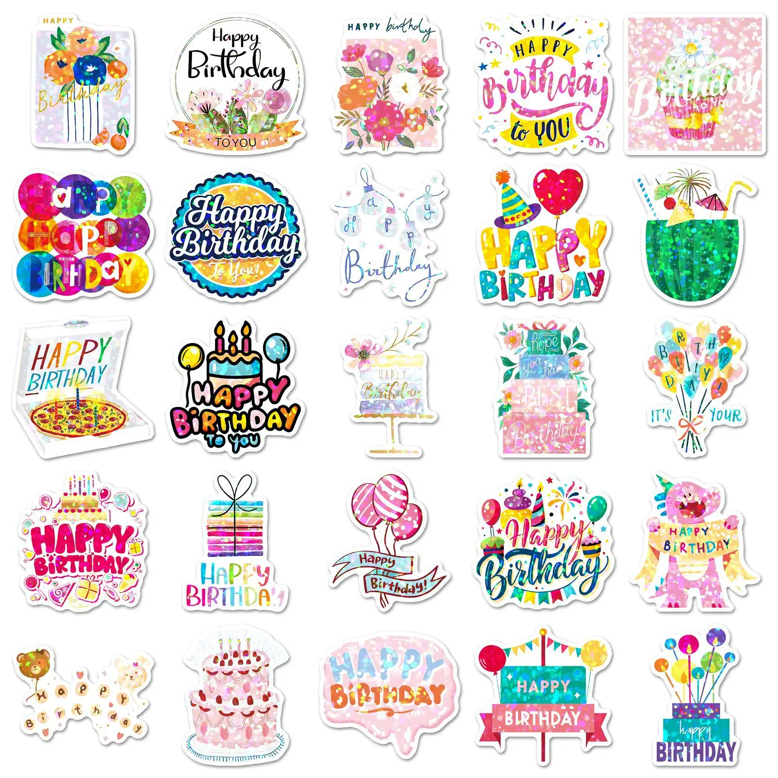 

50PCS Laser Style Happy Birthday Birthday Introduction Graffiti Decorative Laptop Suitcase iPad Waterproof Stickers Kids Toy