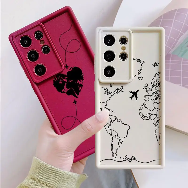 phone cases for Samsung Galaxy S24 Ultra S23 FE S20 S21 S23fe A20 A20s Angel Eye Ladder funda Cover Planes World Map Travel Line