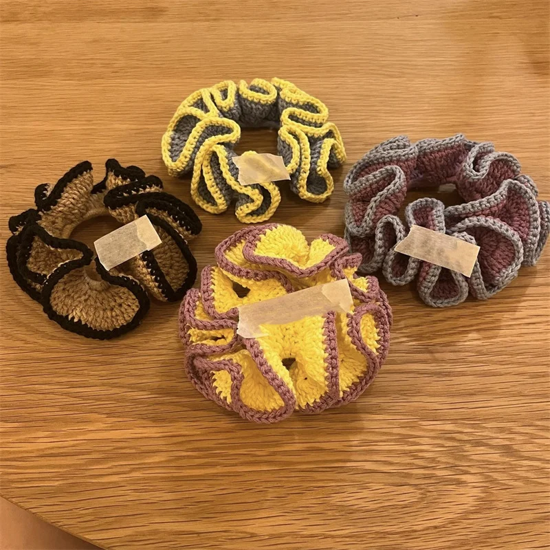 Handmade Knitted lace HairBand  Cute Hair Ring Hair Tie Versatile Cute Girl Elastic multiple Color for Women Hair decoration