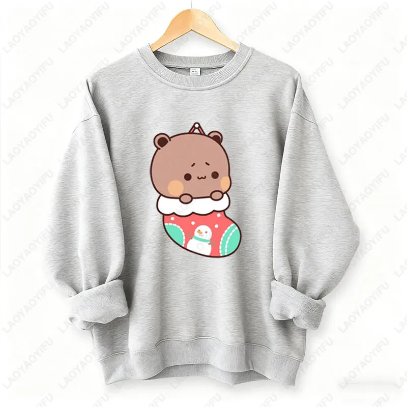 Divertente Bubu Dudu Felpa natalizia Orso Kawaii Coppia Vacanza Maglione Uomo Donna Moda Y2k Streetwear Vestiti per gli amanti di Natale