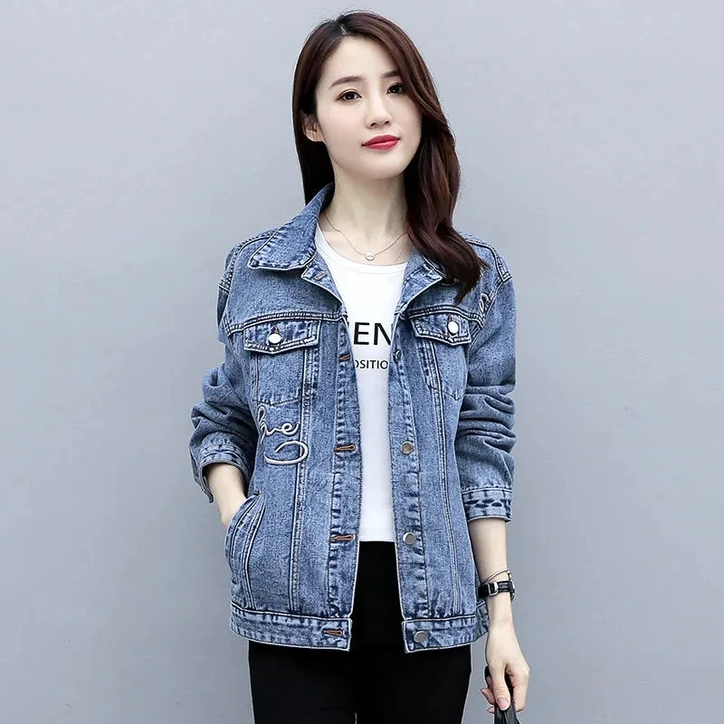 Denim Jacket Womens 2022 Spring Autumn Large Size Embroidery Retro Short Jeans Jacket Women Fashion Casual All-match  Outerwear