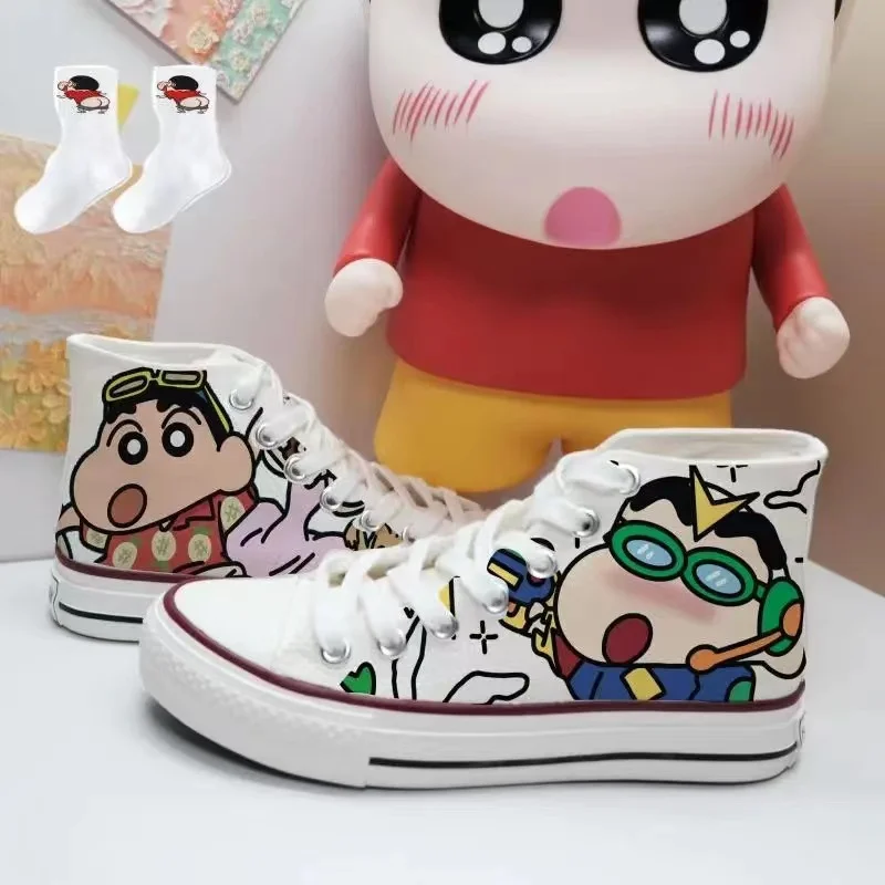 Crayon Shin-chan real pictures black white 2025 new drop shipping High Top man Casual Shoes Female Students women flats shoes