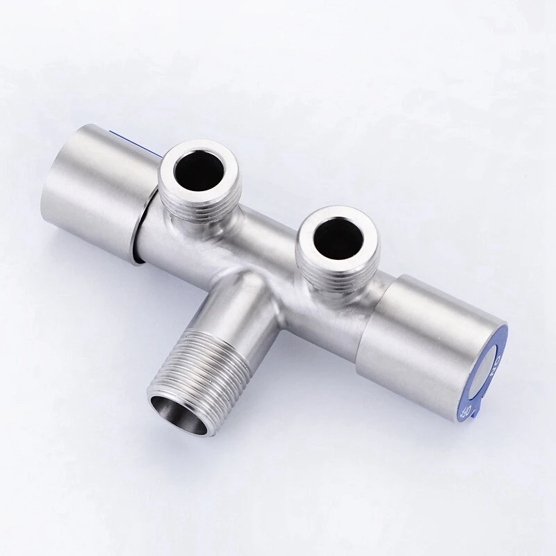 2X G1/2 X 1/2 304 Stainless Steel One Into Two Three-Way Angle Valve, Double Handle Double Control Single Cold Faucet