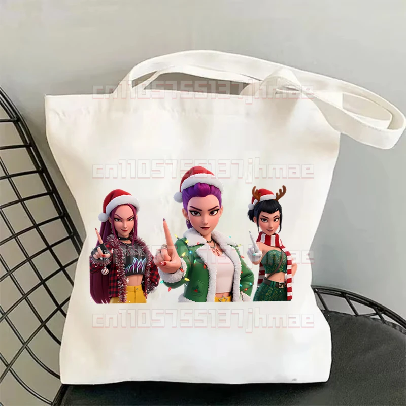 عيد الميلاد طبعة خاصة أكياس Kpop شيطان الصيادين حمل حقيبة قماش حقيبة كتف التنقل اليومي المرأة حقيبة تسوق العصرية للطي #1