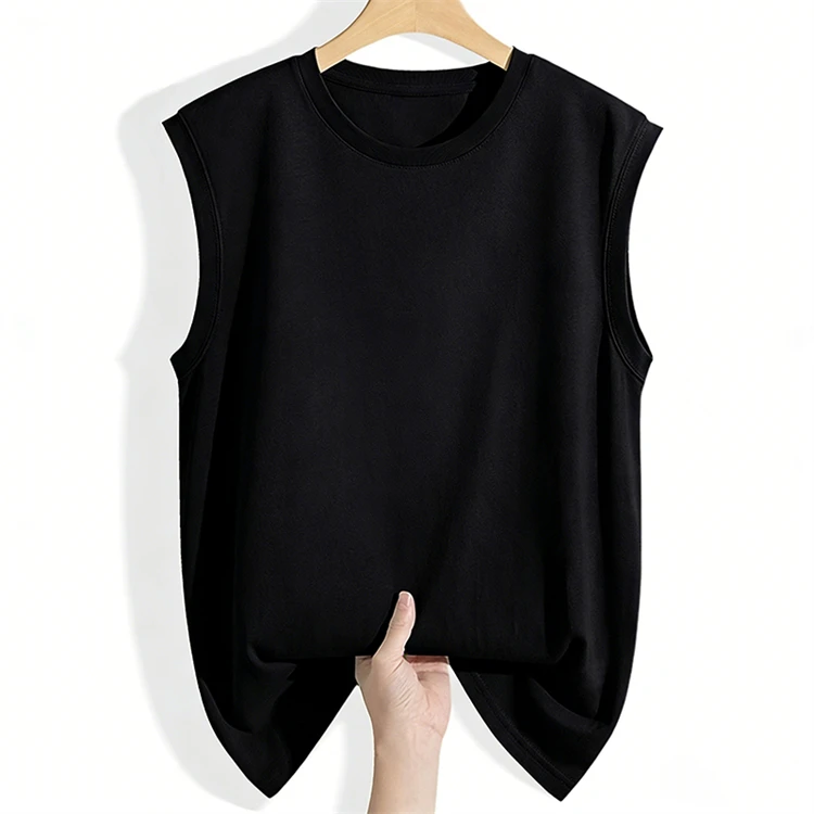 Einfarbiges Geripptes Damen-Tanktop 2026 Sommer Baumwolle O-Ausschnitt Ärmellose Weste Locker Lässig Vielseitig Streetwear Camisole – Detail 8
