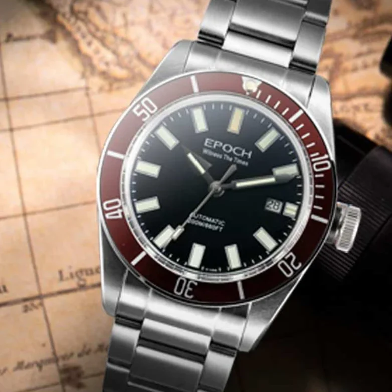 

EPOCH Men Automatic Watch 41MM Mechanical Wristwatch Luminous Tubes Diver 20Bar Waterproof Sapphire Mirror SW200 Aluminium Bezel