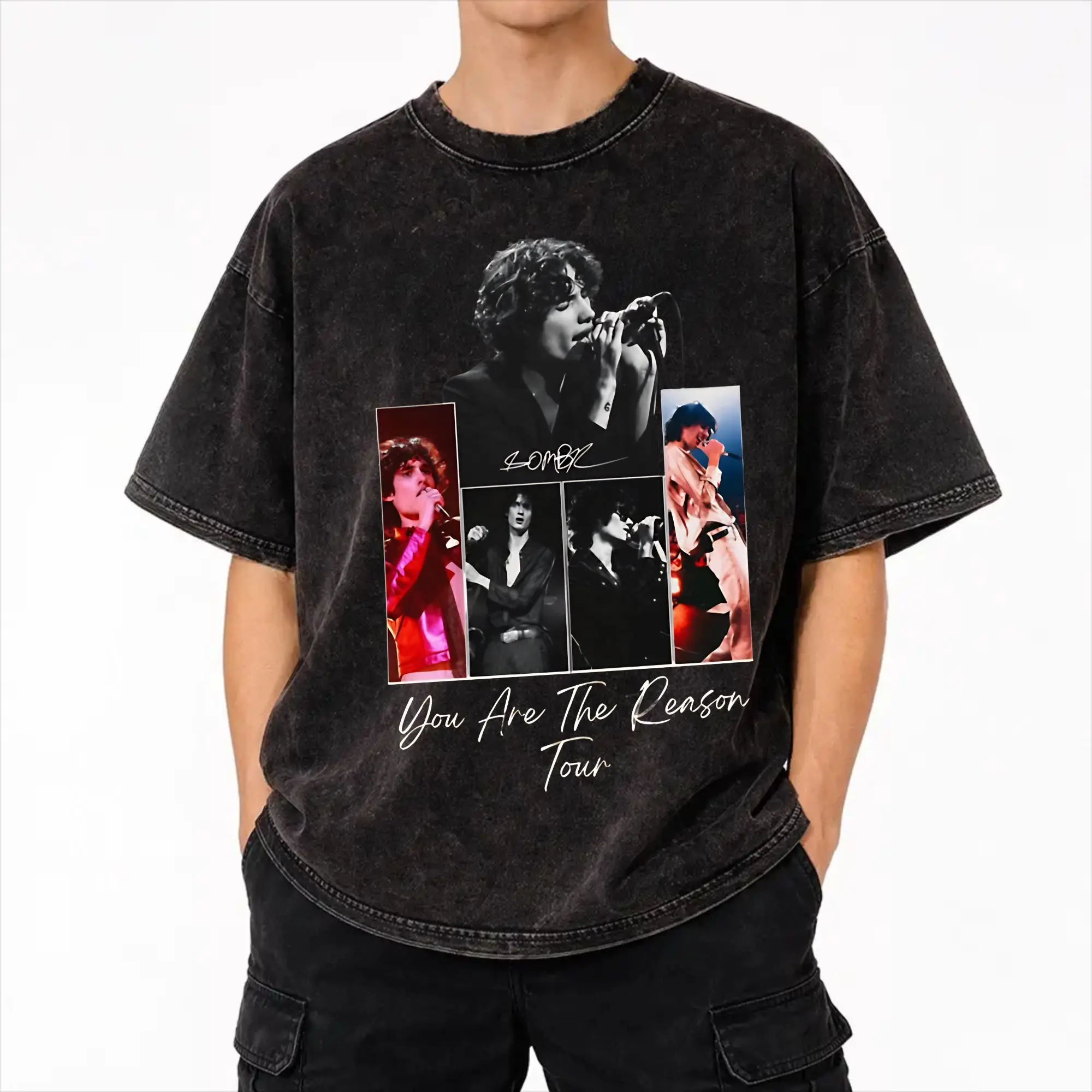 Harajuku Washed Shirts Sombr Youare The Reason World Tour 2026-2027 Merch Vintage T Shirt Oversize  Streetwear