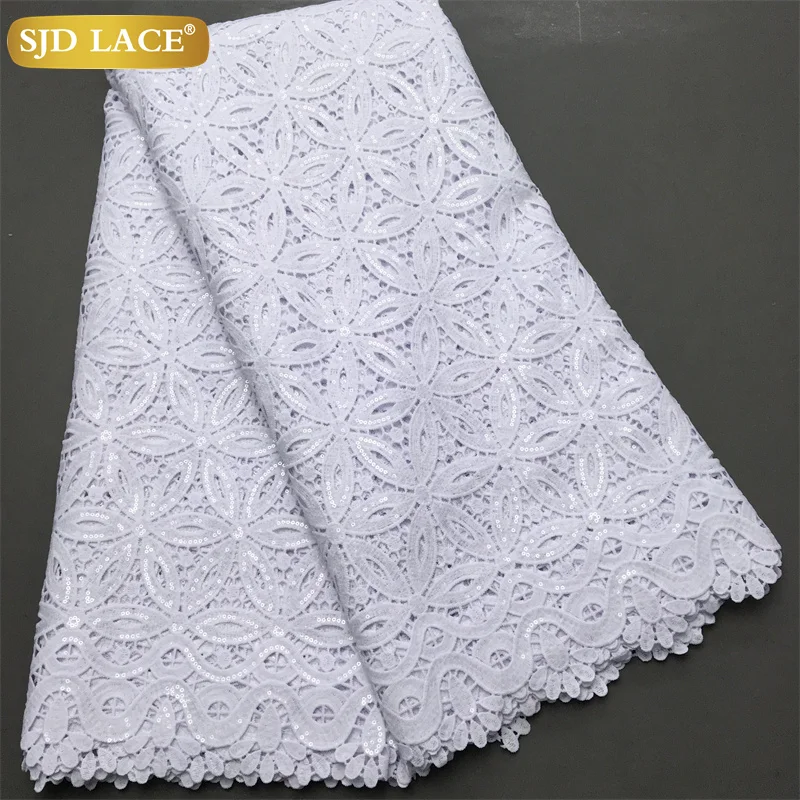 SJD LACE African White Sequins Cord Lace Fabric Nigerian Guipure 5Yards 2026 High Quality Water Soluble Lace for Women Wedding DIY Dress 4025