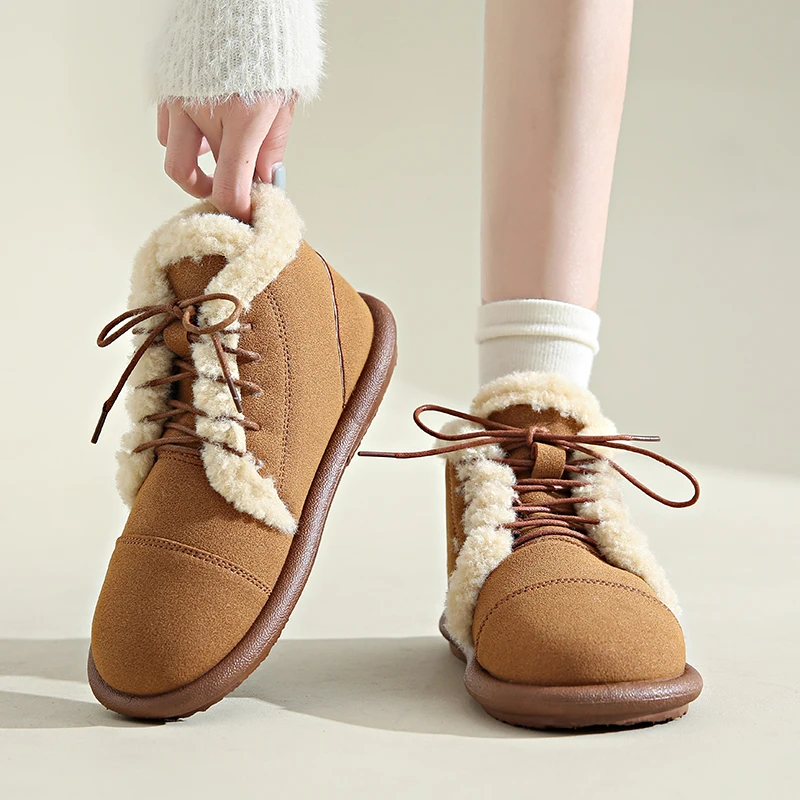 أحذية بدون كعب كلاسيكية، أحذية نسائية قطنية بمقدمة مستديرة، أحذية ثلج دافئة معزولة بنمط جديد لخريف وشتاء 2025 #1