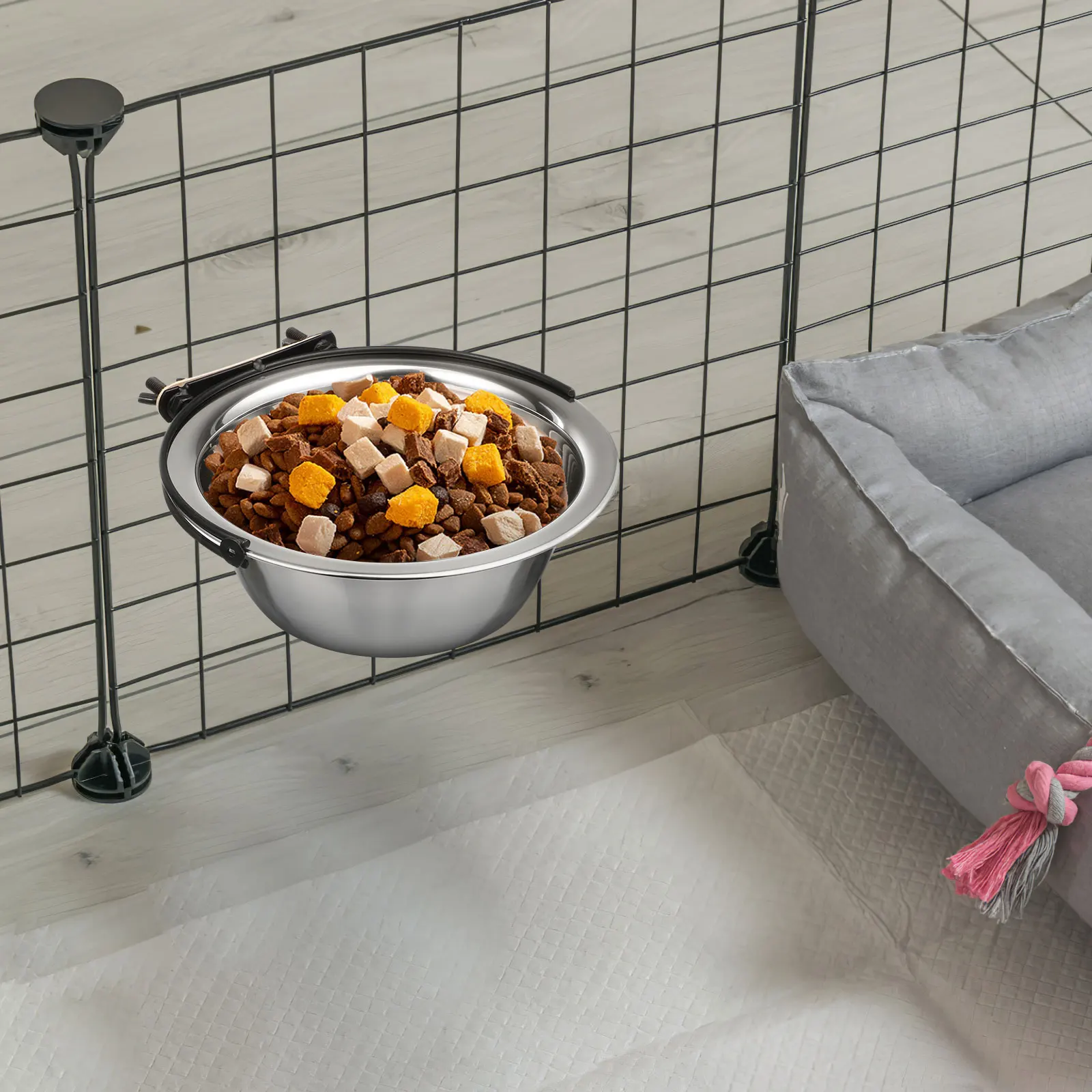 

Stainless Steel Dog Bowl Crate Feeder Hanging Bowls for Kennel Water and Food Travel