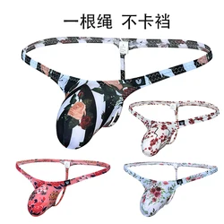 3D bag men low waist thongs printed sexy g-strings high elastic mini underwear 9501