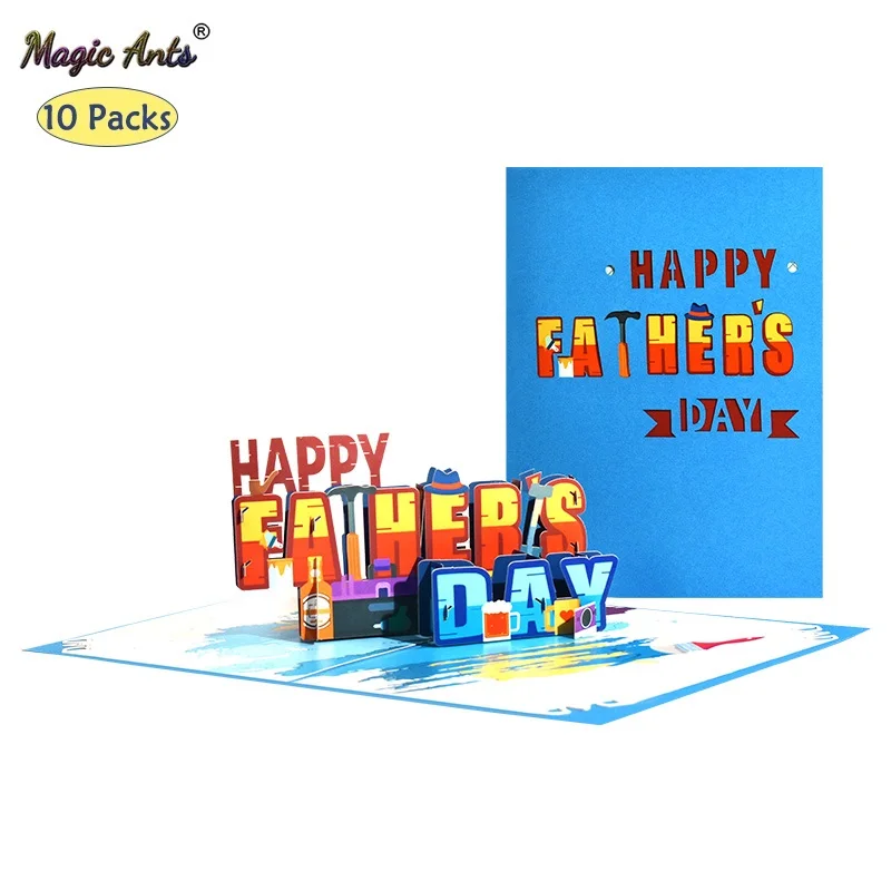 

10 Pack Happy Father's Day Pop Up Card for Dad Birthday 3d Greeting Card Fathers Day Gift from Daughter Son