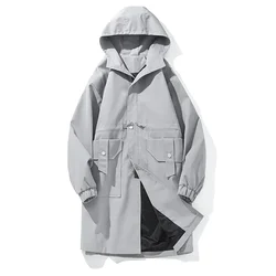 Autunno nuova giacca a vento cappotti da uomo giacca da assalto medio lunga antivento e calda giacca a vento con cappuccio Techwear Coat