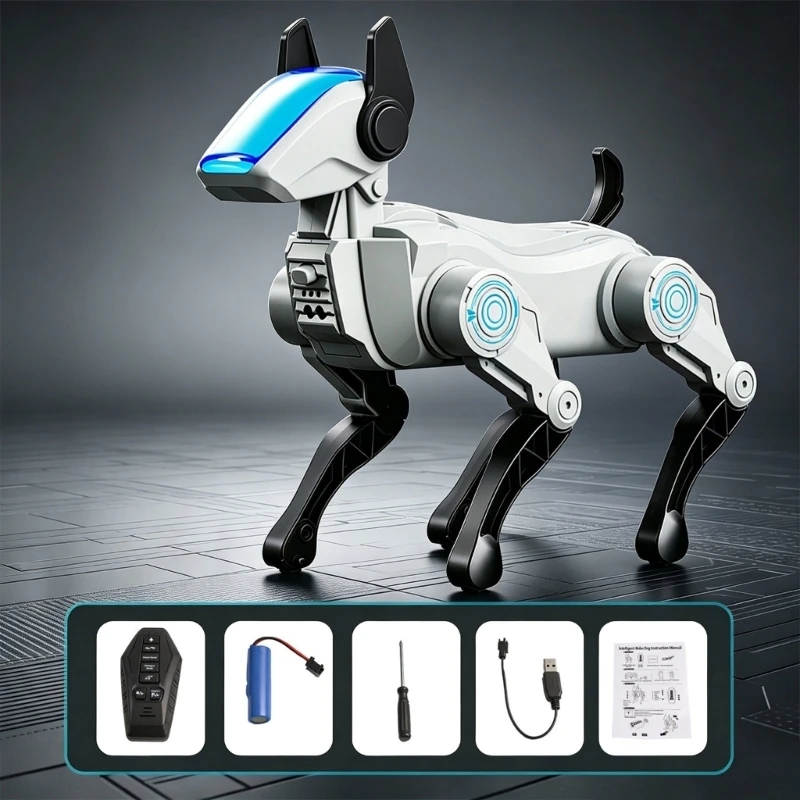 Responsive Robot Dog Toy with Voice Interaction, Narrated Stories, Introductory English Content, Colorful Lights and 15UB