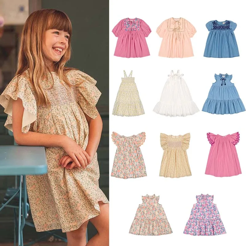 

Dress for Kids Summer LOU Series Girls Pastoral Style Floral Lapel Sleeveless Dress Children's Cute Clothes