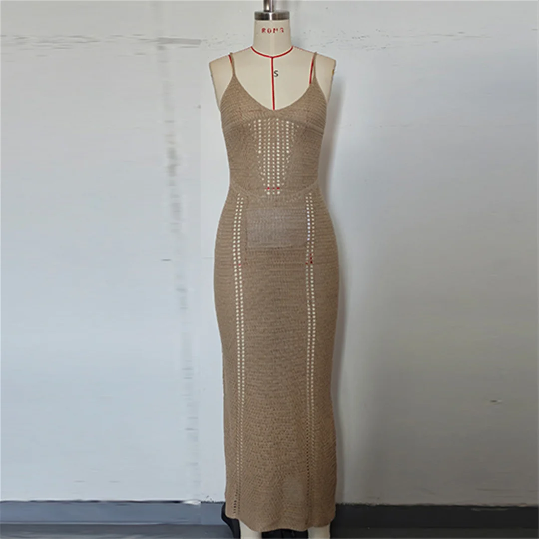 V-Ausschnitt, überkreuzter Rücken, ausgeschnittenes, gehäkeltes, gestricktes Tunika-Strandkleid, Strandkleid, Strandmode, Damen V7122 – Detail 9