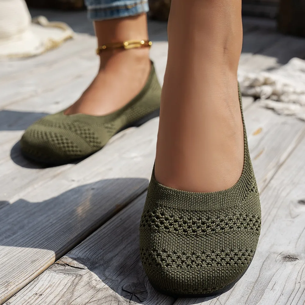 Bequeme Schuhe mit großem Kopf, flache Strickschuhe mit runder Spitze, vielseitige Damen-Einzelschuhe im koreanischen Stil – Detail 11