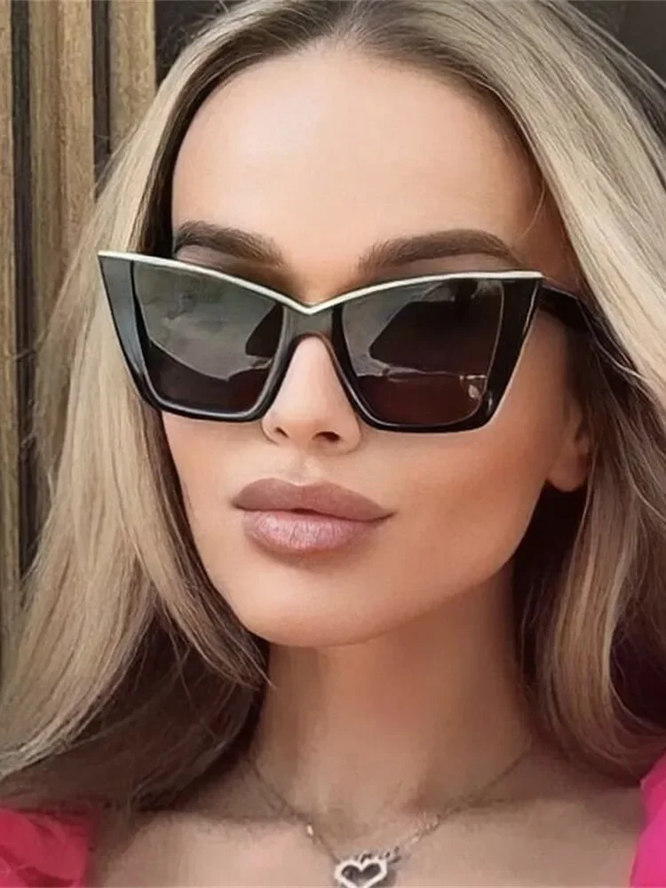 New Cat Eye Sunglasses Women Fashion Oversized Gradient Color Shades Eyewear Brand Designer Semi Metal Cateye Frame Sun Glasses