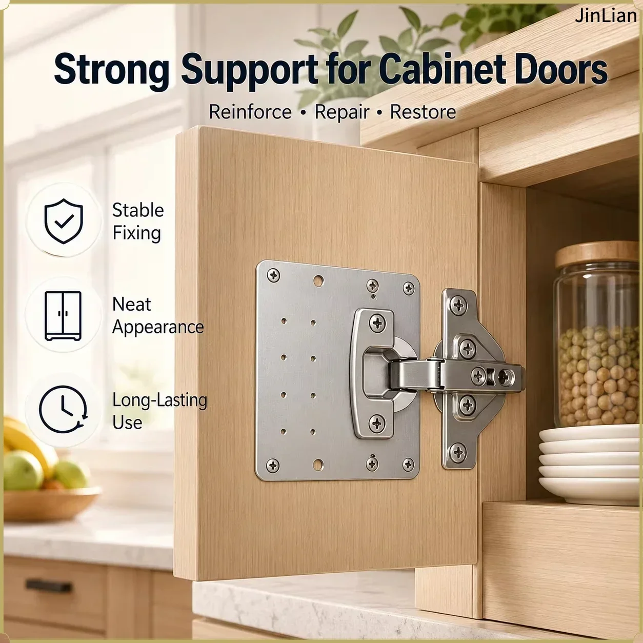 Stainless Steel Cabinet Door Hinge Repair Plate, Hinge Mounting Bracket Kit with Screws for Furniture Cabinet Repair Tools