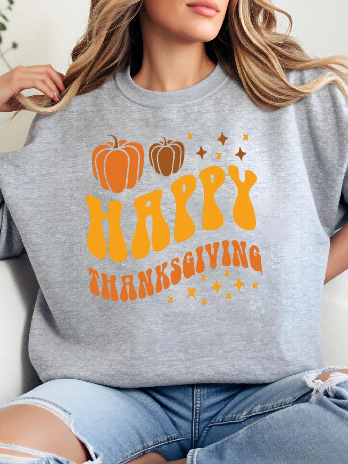 

Толстовка с принтом тыквы «С Днем Благодарения», фестивальная женская повседневная одежда, серая, больших размеров