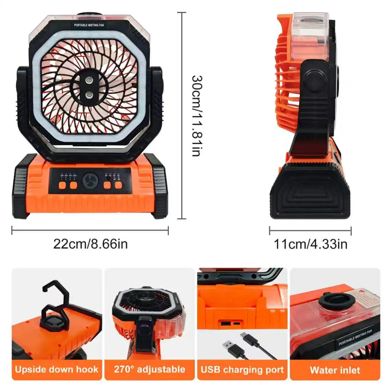20000mAh Rechargeable Portable Oscillating Spray Fan LED Lamp Multifunctional Outdoor Fan Cooling Mist Fan for Camping Fishing