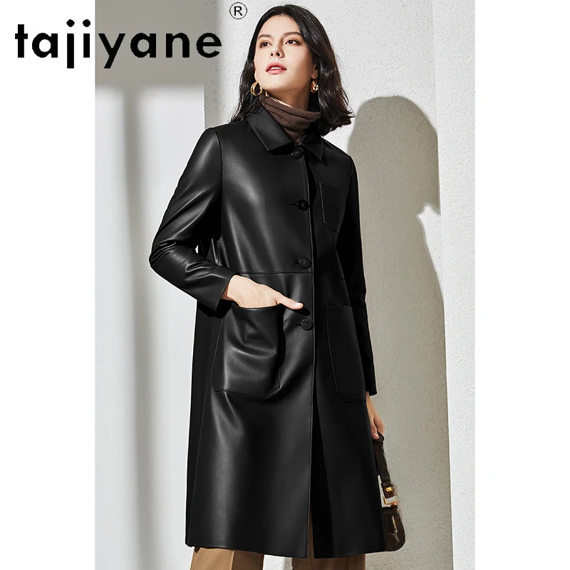 

Tajiyane Real Leather Jacket Women 2024 Mid Length Genuine Sheepskin Coat Loose Korean Fashion Coats and Jackets Casaco Feminino